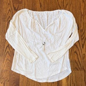LOFT  petite Eyelet Blouse with Tassel Tie